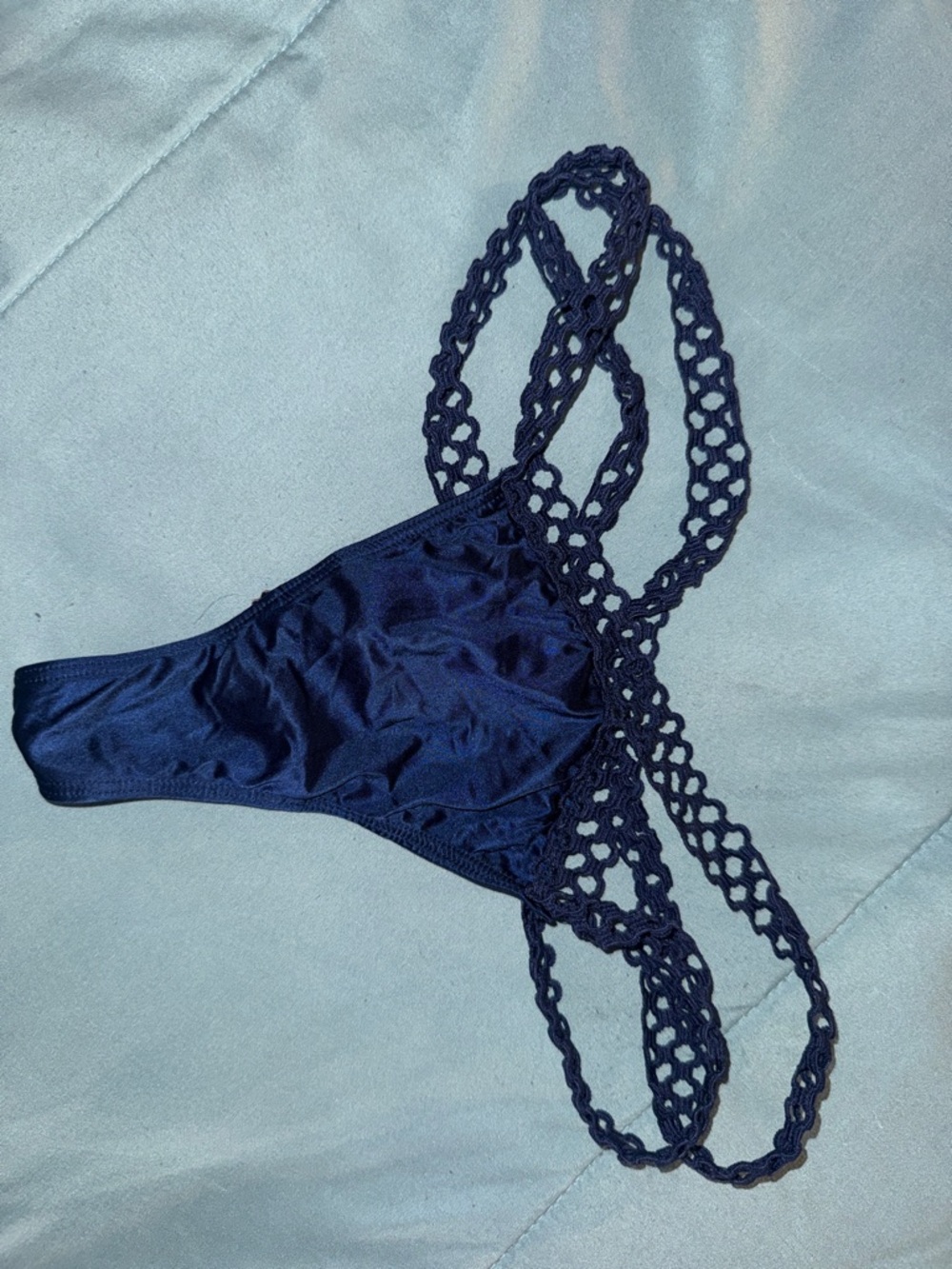 PINK Victoria's Secret Navy Blue Crochet-Trim Thong